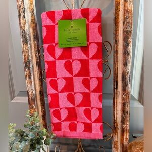Kate Spade New York kitchen towels with a red and pink heart pattern set of 2
